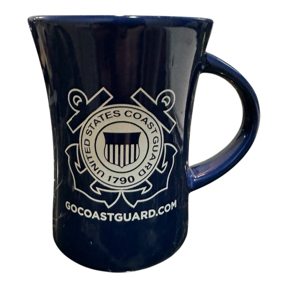 Navy Blue Ceramic Mug with Red Interior and United States Coast Guard Emblem - Picture 5 of 5